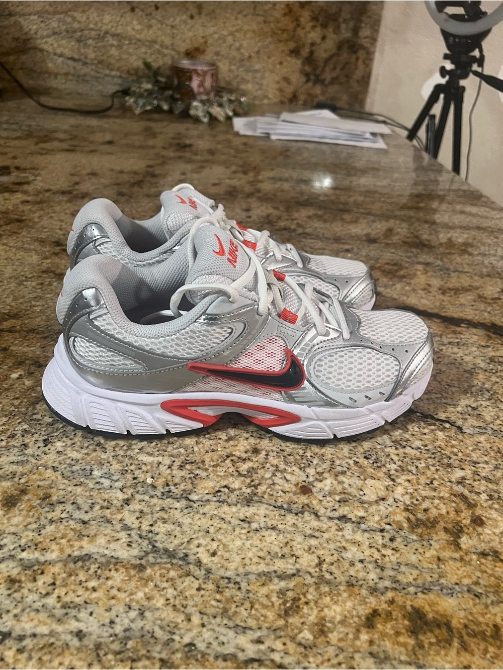 Nike Women’s Silver Sneakers with Red Accents